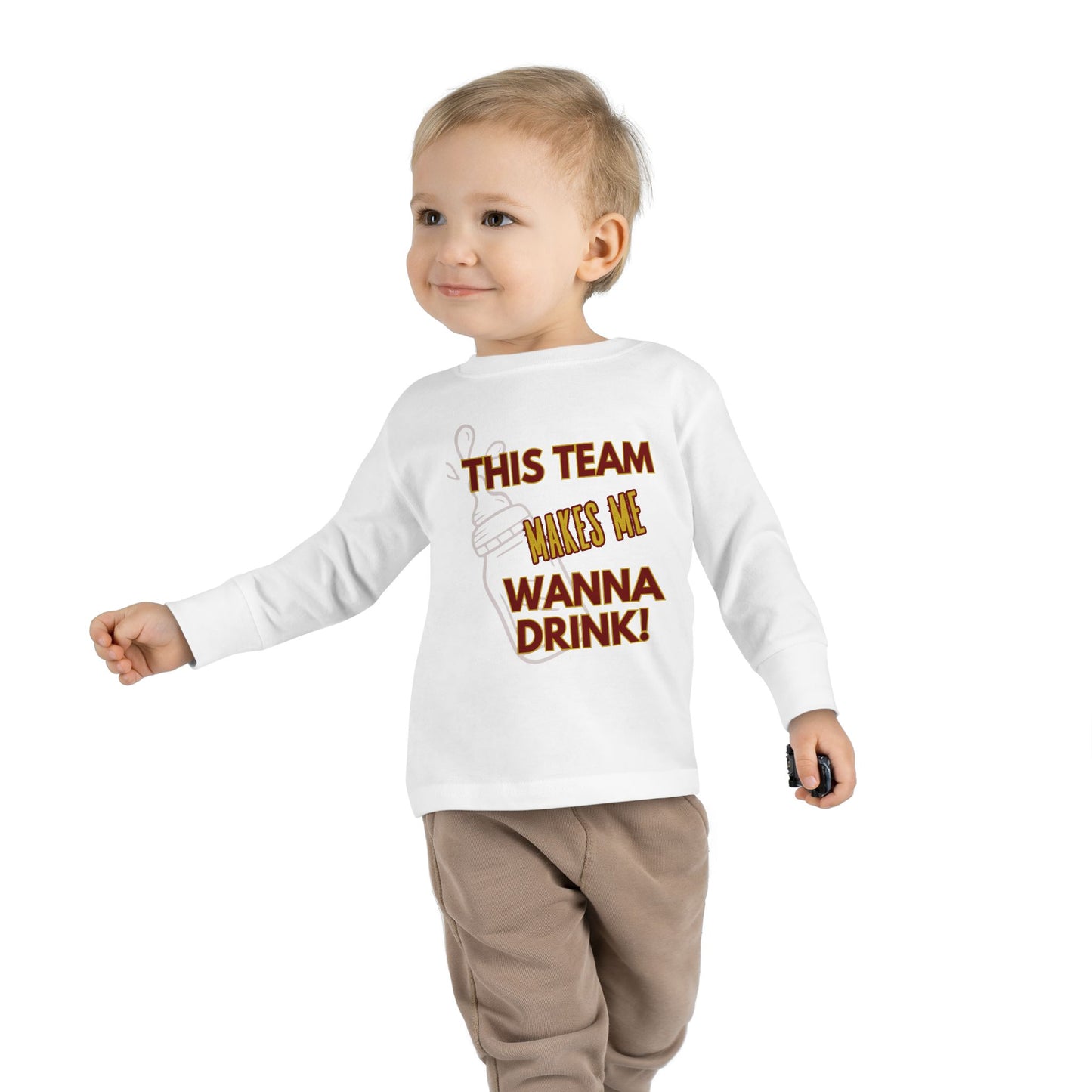 Roll Tribe "This Team Makes Me Wanna Drink" Funny Toddler Long Sleeve Tee
