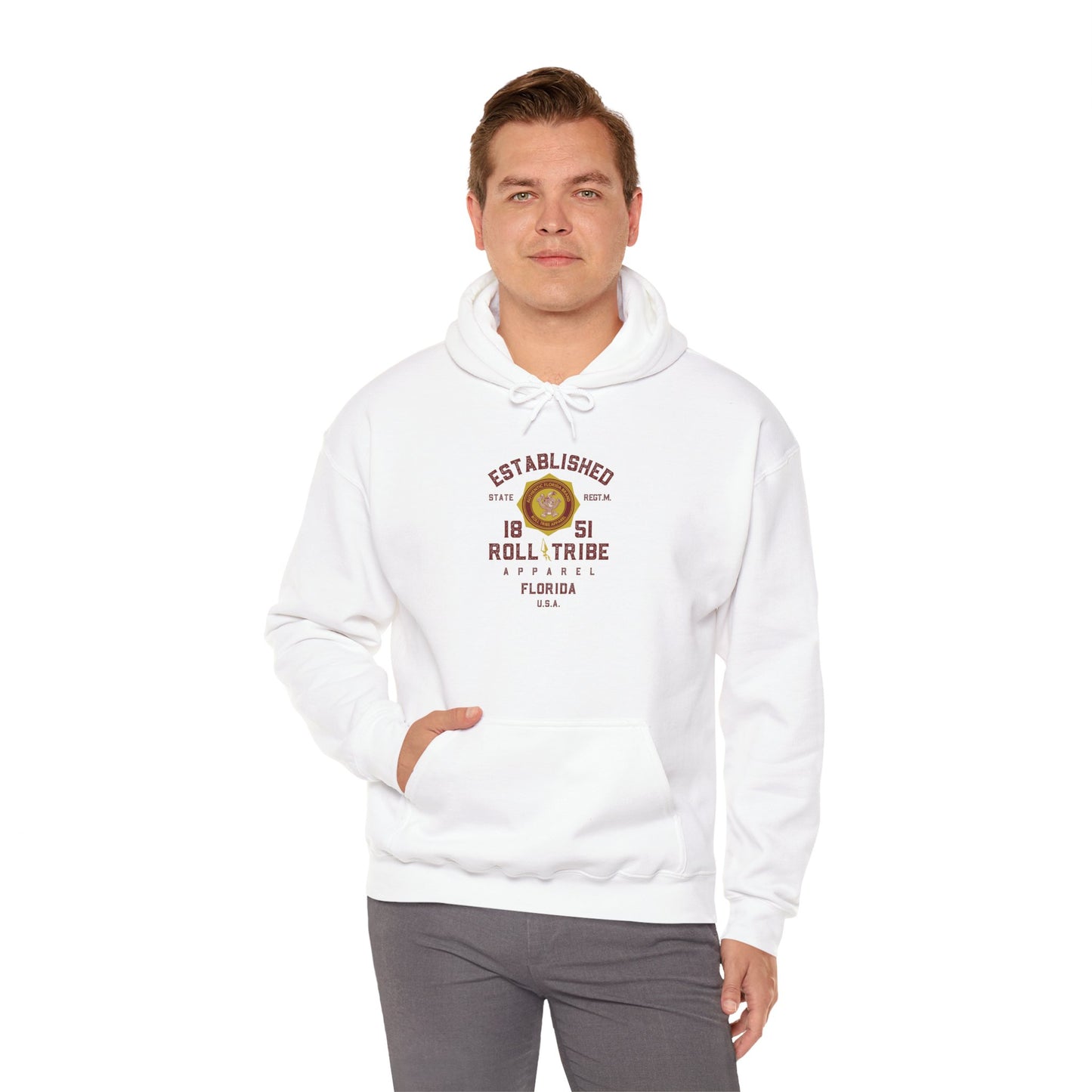 Roll Tribe - "Established 1851 Badge" Garnet Print Unisex Hooded Sweatshirt