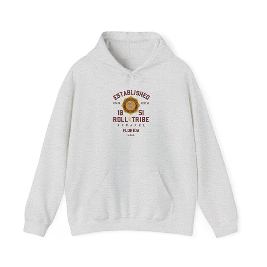 Roll Tribe - "Established 1851 Badge" Garnet Print Unisex Hooded Sweatshirt