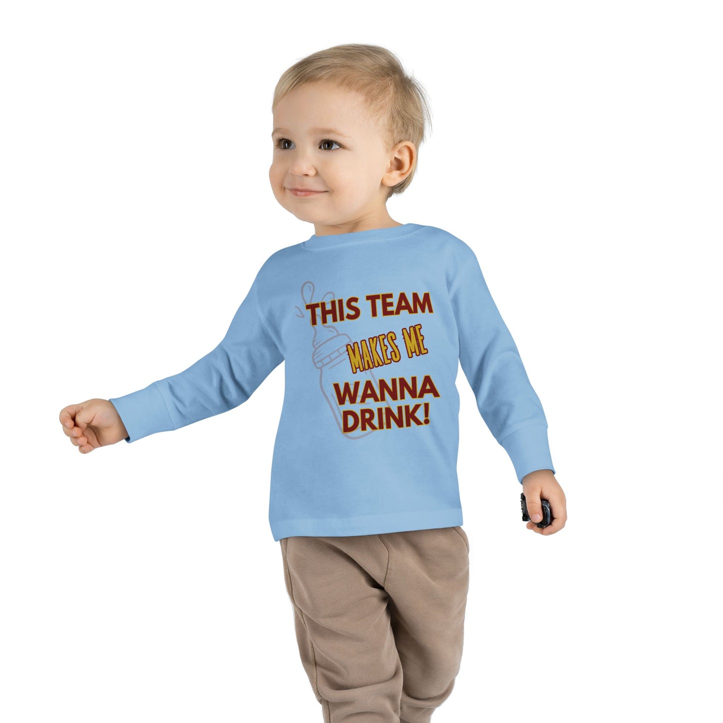 Roll Tribe "This Team Makes Me Wanna Drink" Funny Toddler Long Sleeve Tee