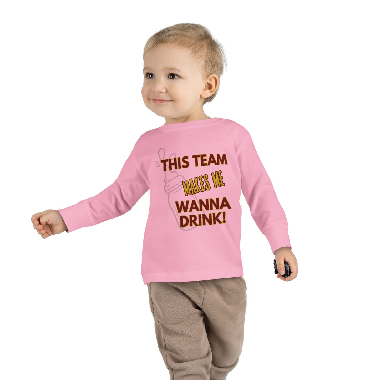Roll Tribe "This Team Makes Me Wanna Drink" Funny Toddler Long Sleeve Tee