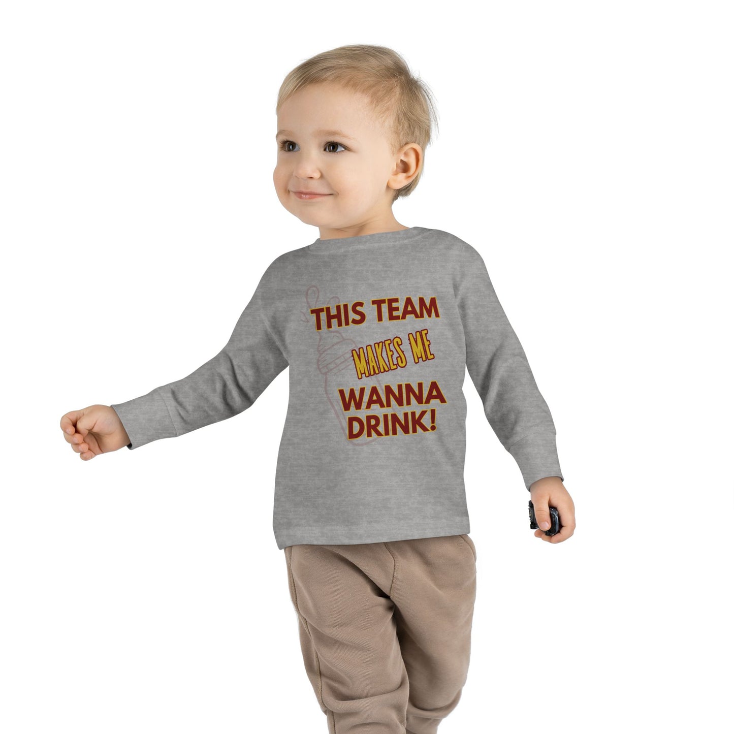 Roll Tribe "This Team Makes Me Wanna Drink" Funny Toddler Long Sleeve Tee